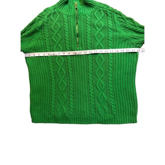 Chaps Green vintage cable knit 3/4 gold zip mock turtleneck sweater size M - Picture 11 of 12